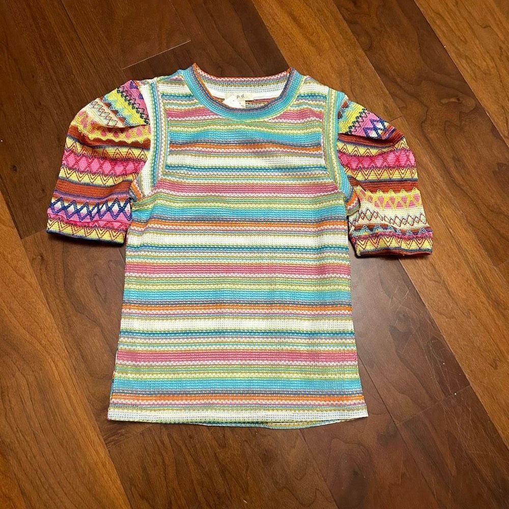 G.P.D. Women’s Multi color short sleeve sweater top size‎ XS NWT